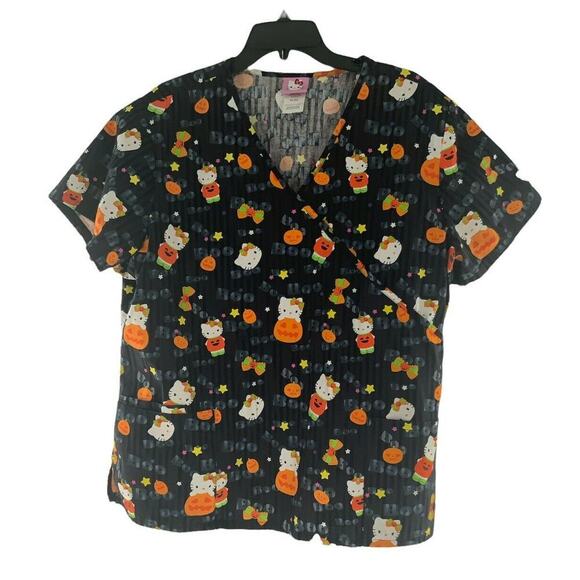 Hello Kitty By Sanrio Top Womens Size XL Short Sleeve Halloween Themed Scrub Top - Picture 1 of 10